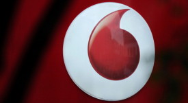 A Vodafone logo is pictured outside a ce
